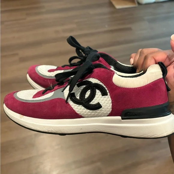 CHANEL Burgundy and White Athletic Shoes - Picture 1 of 3